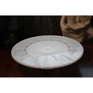 Vintage Milk‎ Glass Cake Stand: Starburst Pattern, Gold Accent (10 inch)